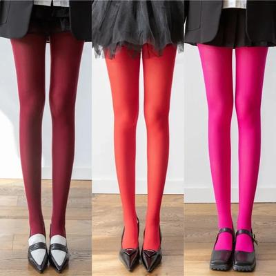 17 Farben Damen Sexy Einfarbige Strumpfhosen Retro Strümpfe Weihnachtsrot Hohe Elastizität Schlankmachende Strumpfhosen Damen Bunte Strumpfhosen #