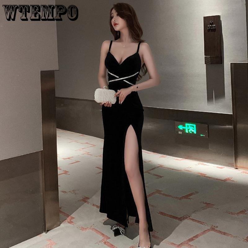 WTEMPO Dámské večerní šaty Sexy V-výstřih Svatba Recepce Šaty na boky Ramínka Duté Společenské šaty