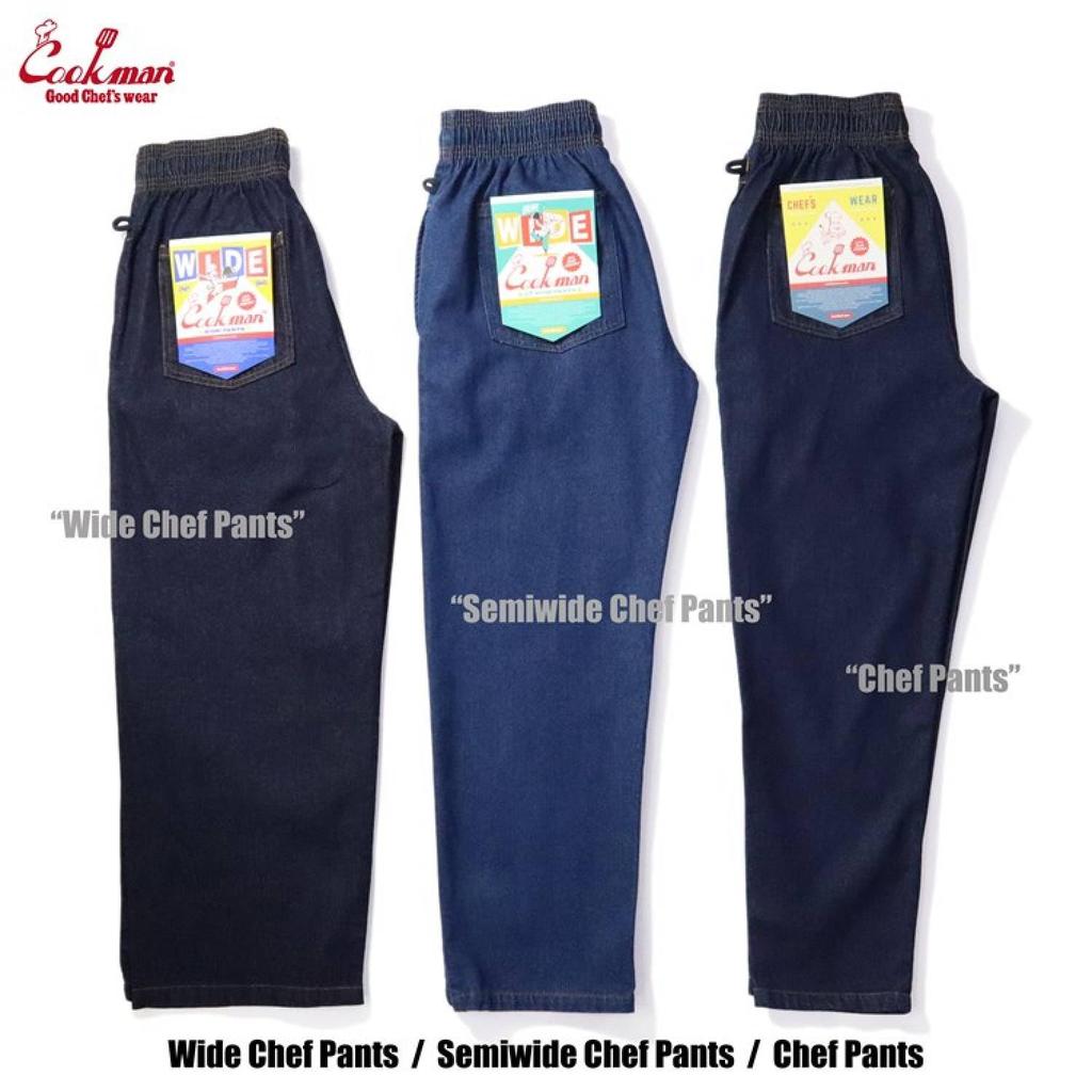 COOKMAN Chef Long Denim Size Medium Pants, Semi-Wide, Pants, Black, 231-23887,