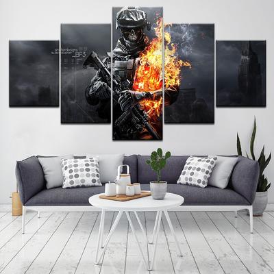 Modernes Poster für Wohnzimmer, Tapeten-Kunstdruck auf Leinwand, modulares Kunstgemälde, Battlefield 3-Spiel, Heimdekoration, 5 Stück