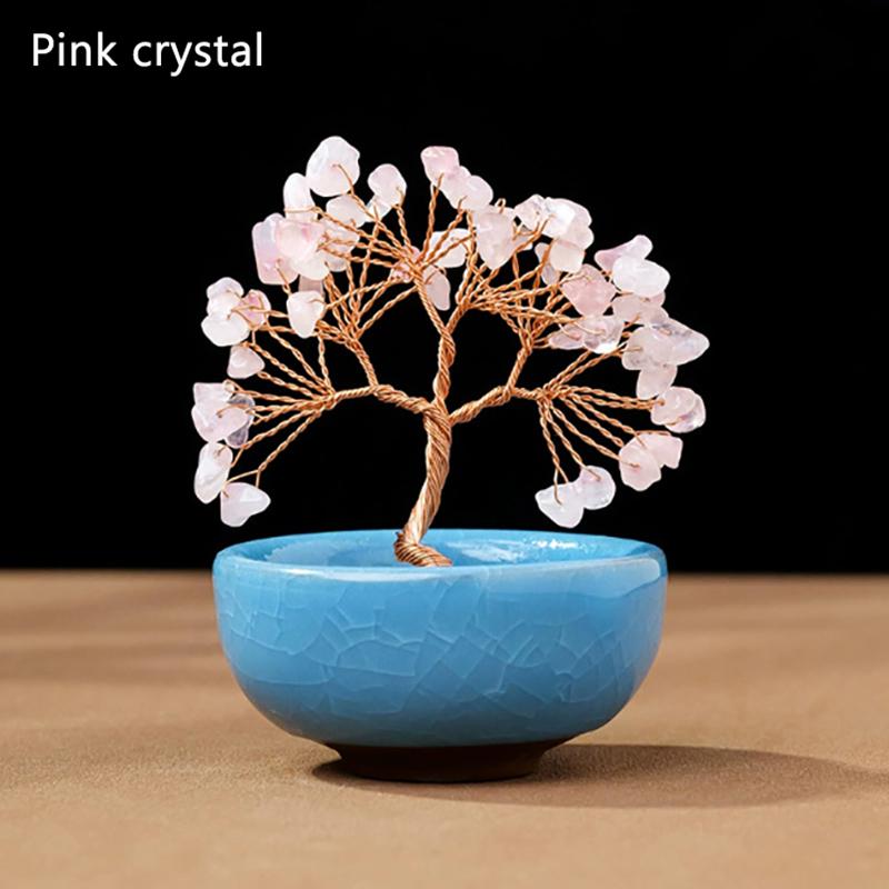 Colorful  Stone Wealth Tree Colorful Tea Bowl Base Home Desk Living Room  Decoration