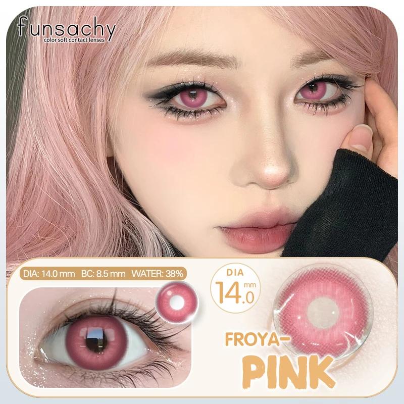 FUNSACHY 1 Pair Fashion Colored Contact Lenses for Cosplay Green Pink Anime Cosplay Lens Beauty Halloween Makeup Eye Soft Lens