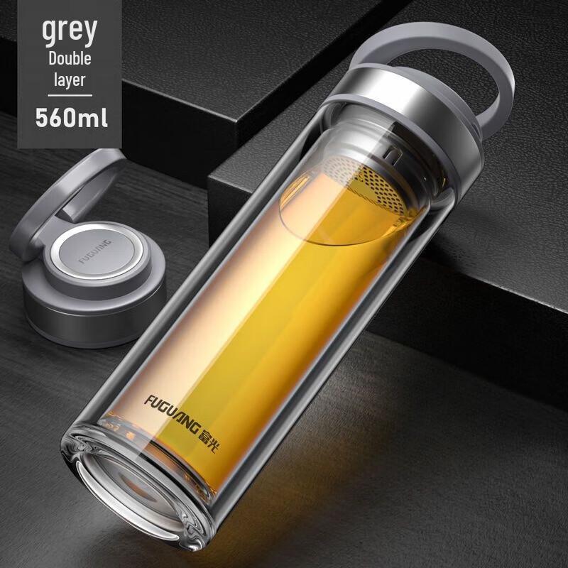 FUGUANG Portable Double-Layer Glass Tea Bottle 560ml