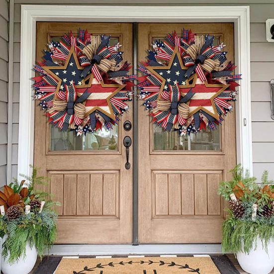 Patriotic 250th Anniversary Wreath Wooden Front Door Hanging Wreath 4th of July Independence Day Veterans Day Door Hanger Decoration