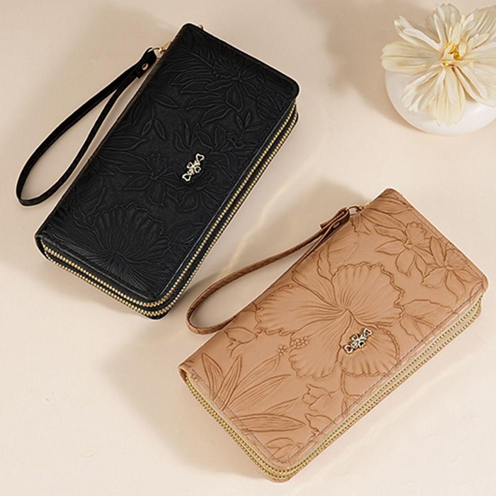 New Double Zipper Long Womens Wallet Large Capacity Multifunctional Clutch Bag Embossed Card Holder Purses Card Holder