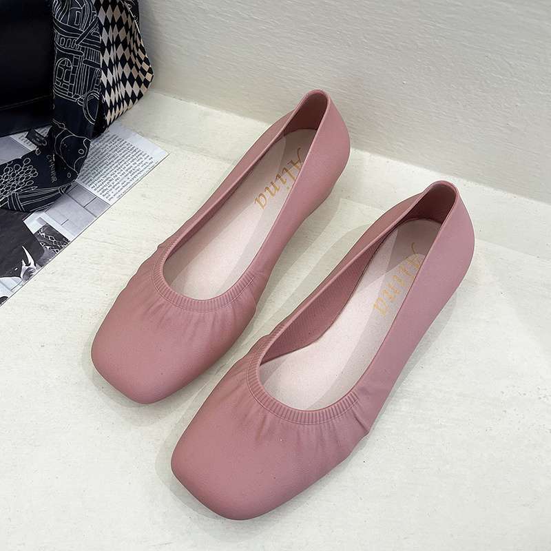 Buty przeciwdeszczowe damskie niskie wodoodporne buty płytkie usta ścięty obcas gruby obcas buty na cztery pory roku kuchenne antypoślizgowe buty gumowe kwadratowy nosek odsłonięty a