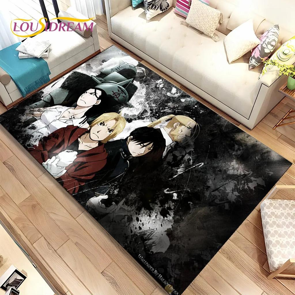 Anime Fullmetal Alchemist Kreslený Oblastní Koberec, Koberec pro Obývací Pokoj Ložnici Pohovku Rohožka Dekorace, Dětská Protiskluzová Podložka na Podlahu
