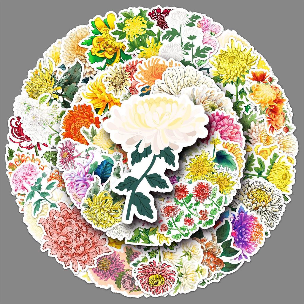 50 Chrysanthemum Graffiti Stickers Personalized Small Fresh Flowers and Plants Decoration Mobile Phone Suitcase Water Cup Stickers