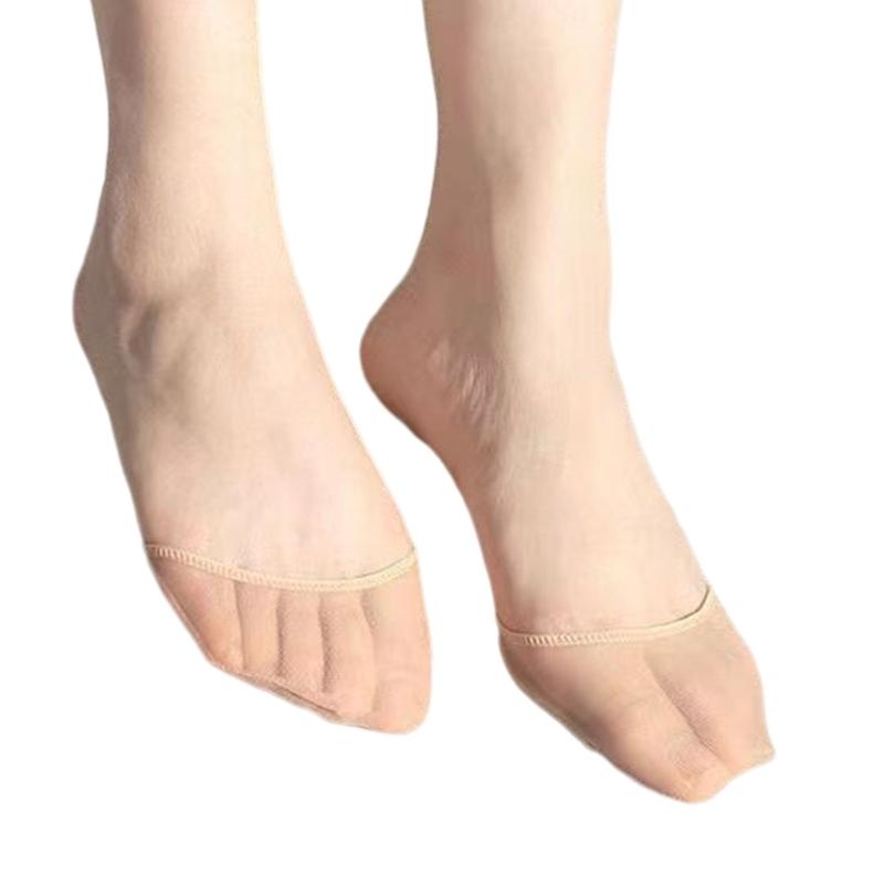 1 Pair Women Sheer Mesh Toe Cover with Padding Non-Skid Bottom Toe Topper Liner Forefoot Pads Cushion Half Socks Insoles
