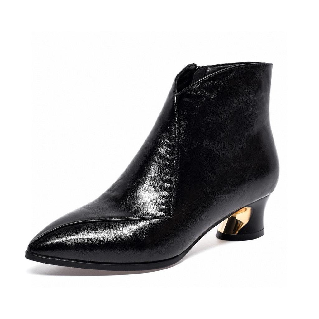 Pointed Short Boots Women's Autumn and Winter New Niche Personality Low-heeled Leather Boots Simple Temperament Cotton Boots Leather Boots