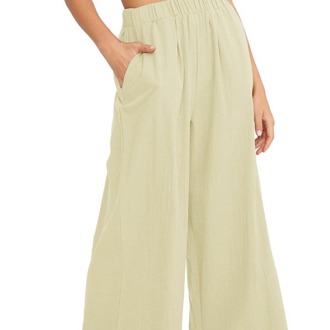 

Хлопковые и льняные женские однотонные модные брендовые брюки с высокой талией, свободного кроя, повседневные, с широкими штанинами XXXL бежевый