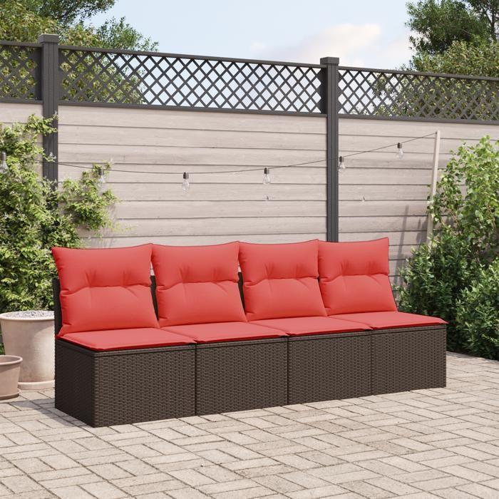 VidaXL Canapé de jardin avec coussins 4 places en rotin polypropylène marron 366228