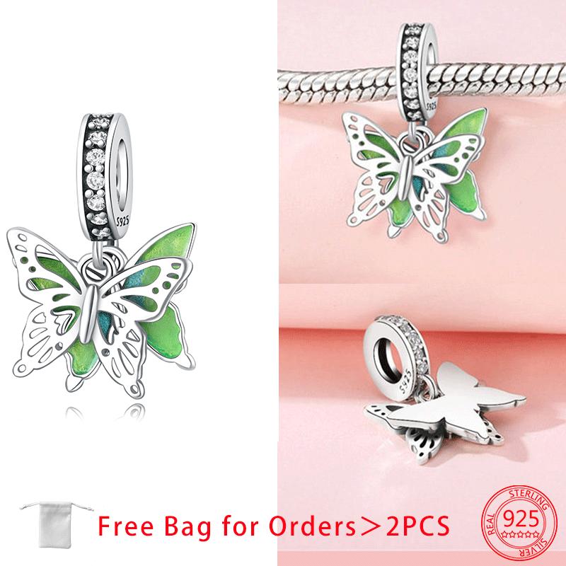 Animal Collection Colorful Zircon Butterfly Heart Charm Bead Charms Copper Bead Charms Pendant Compatible With Authentic Bracelets Jewellery Women Fin