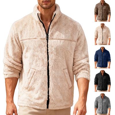 Herren Polarfleecejacke für Winter Einfarbig Stehkragen Langarm Reißverschlussfliege Mantel Lockere Passform Herren Oberbekleidung mit Taschen