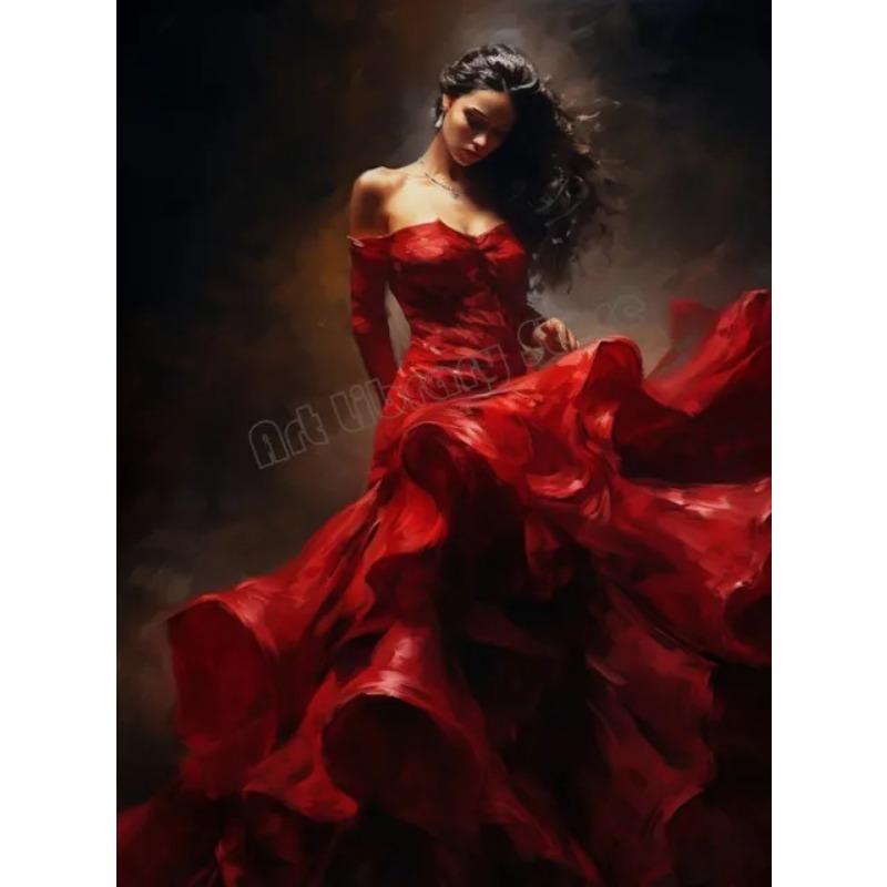 Graffiti Flamenco Dancer In Red Dress  Sexy Dancing Girl Poster Canvas Painting Wall Art for Home Bar Interior Decor Perfect Gif