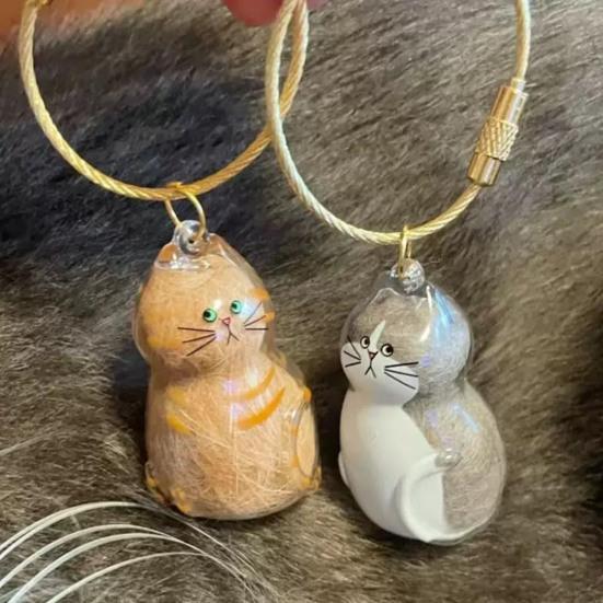 Cat Hair Storage Bottle for Collecting Cat And Dog Hair Transparent Pet Fur Keepsake Keychain with Tweezer Pet Memorial Gift