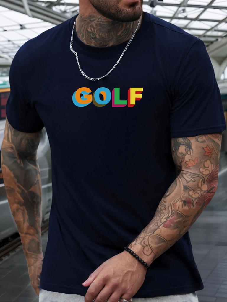 Kurzarm T-Shirt GOLF Herren 100% Baumwolle Muster Gedrucktes Hemd Sommer Rundhals Atmungsaktiv Lässig Mode Cooles T-Shirt
