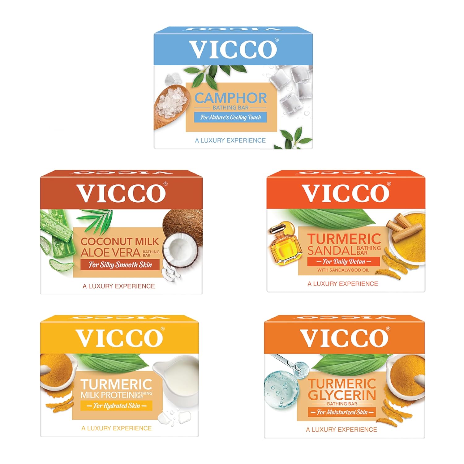 Vicco Luxury Ayurvedic Assorted Bathing Bar | 100gm | Pack of 5 100gm | Pack of 5