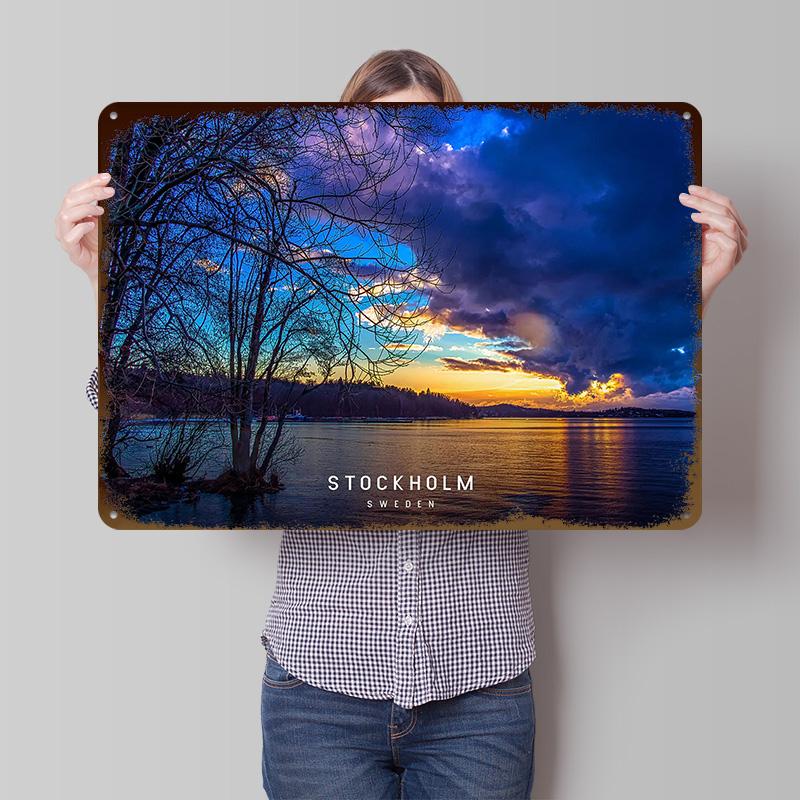 Stockholm Metal Poster Customized Wall Art Retro Vintage Metal Signs for Man Cave Gaming Room Decoration Garage Decorations Home
