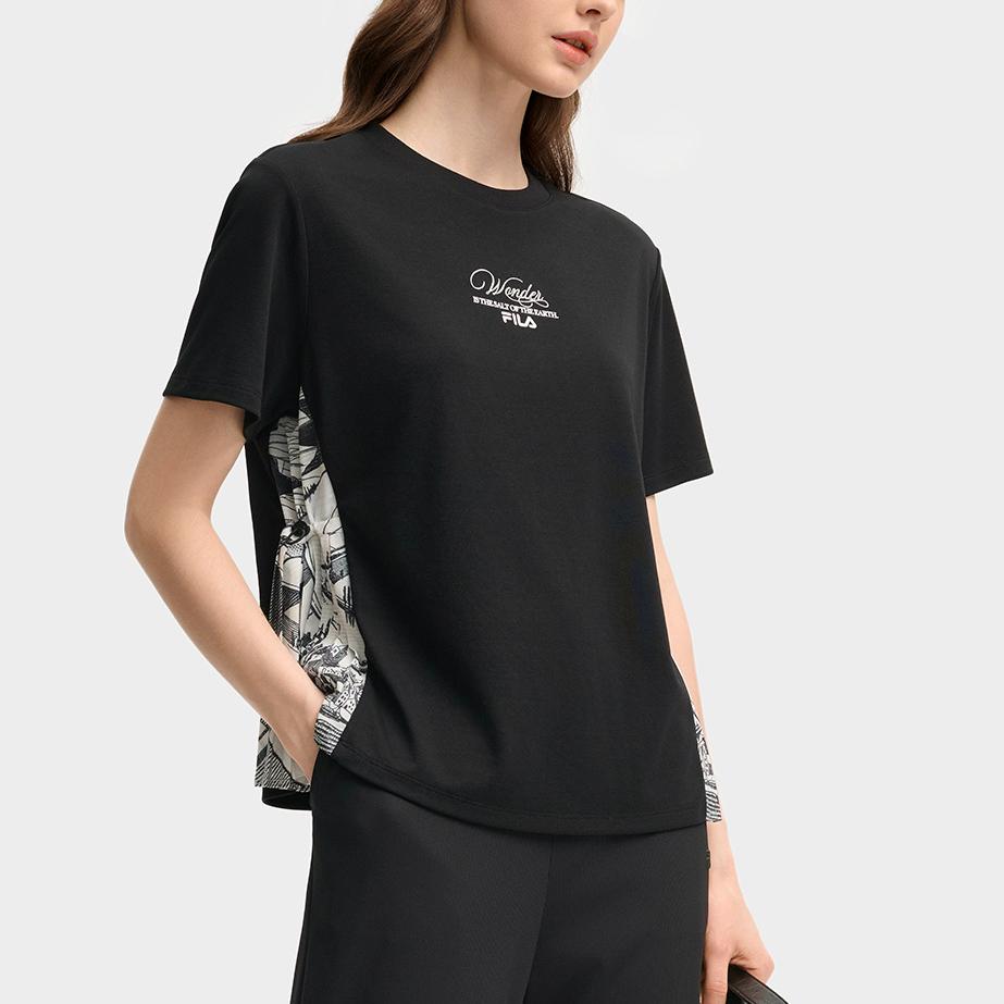 Fila X M.C. ESCHER Heritage Series Fashion Casual Versatile Short Sleeve T-Shirt Women T-Shirts Black F11W538103F-BK