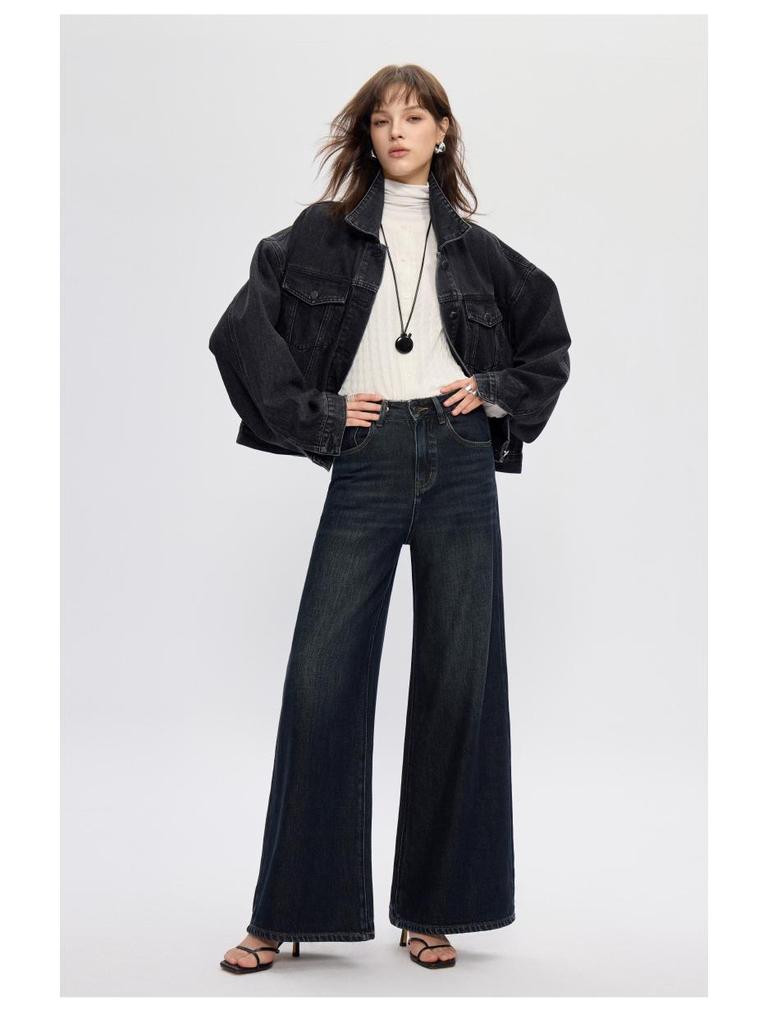 High-Quality Smoke Grey Retro Loose Denim Jacket for Women - 2025 Autumn Collection