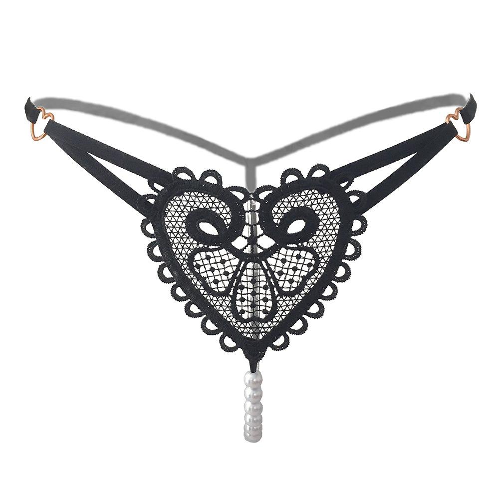 Retro Pearl Love Embellished Thong Female Sexy Erotic Ultra-thin Underwear Low Waist Beaded Seduction Girl 2253