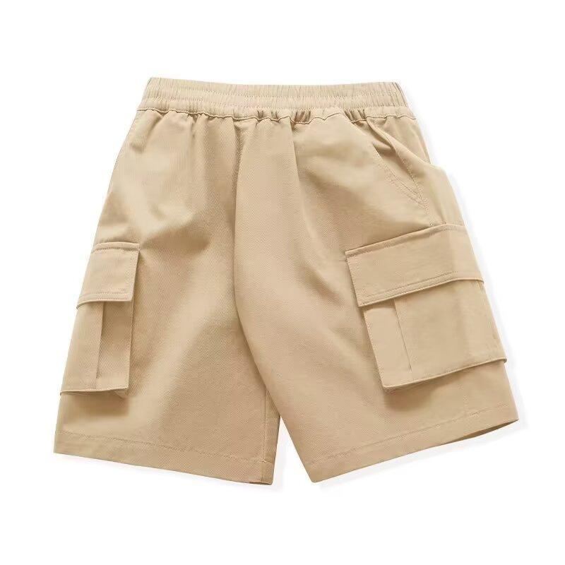 Summer Teenage Boys Shorts Pants Casual Solid Color Loose Knee-Length Cargo Pants for Kids 3-14 Years Children Trousers