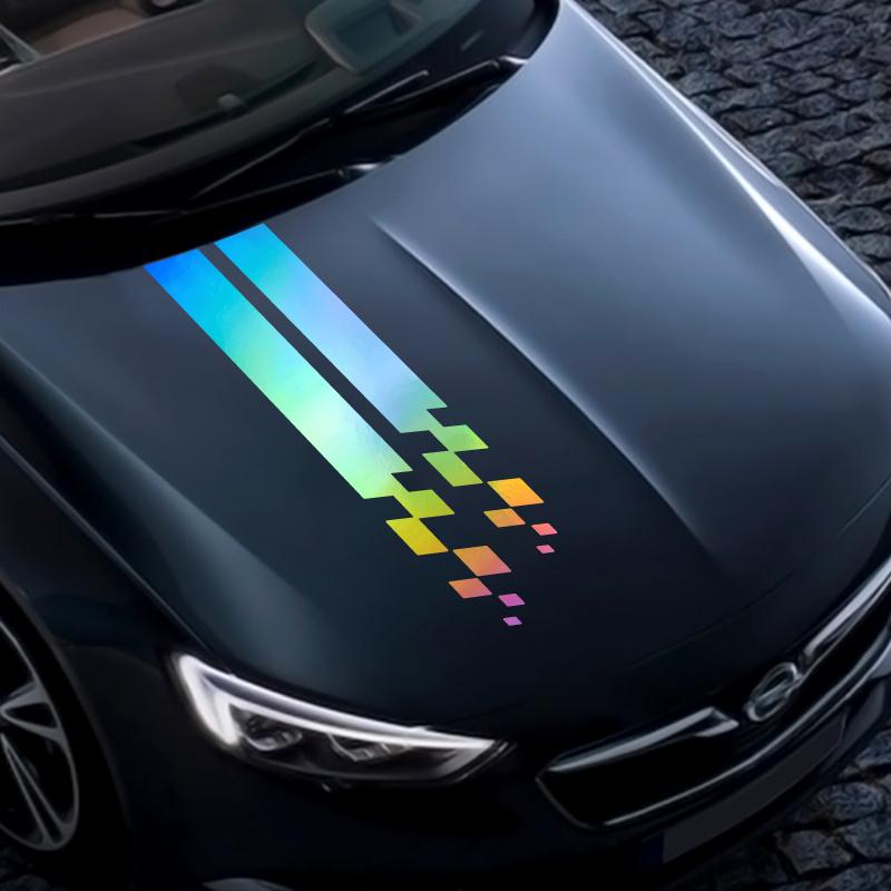 2PCS Universal Hood Sports Long Striped Plaid Car Stickers Auto Cover Scratches Vinyl Waterproof Decals Tuning Car Accessories