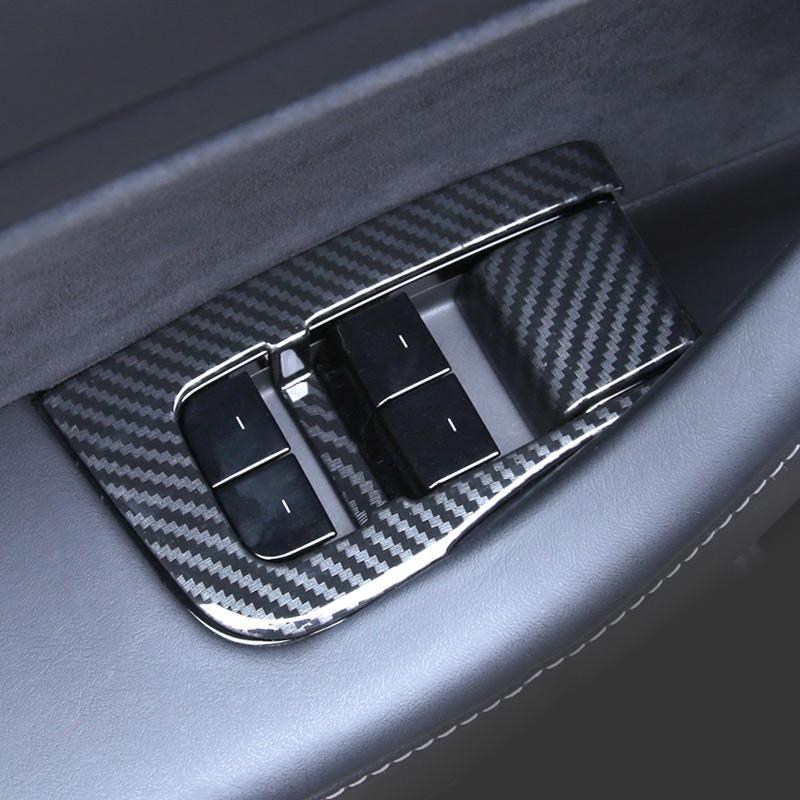 Car Window Lifter Switch Buttons Decorative Cover Trim Sticker For Tesla Model 3Carbon Fiber ABS Decoration  2017-