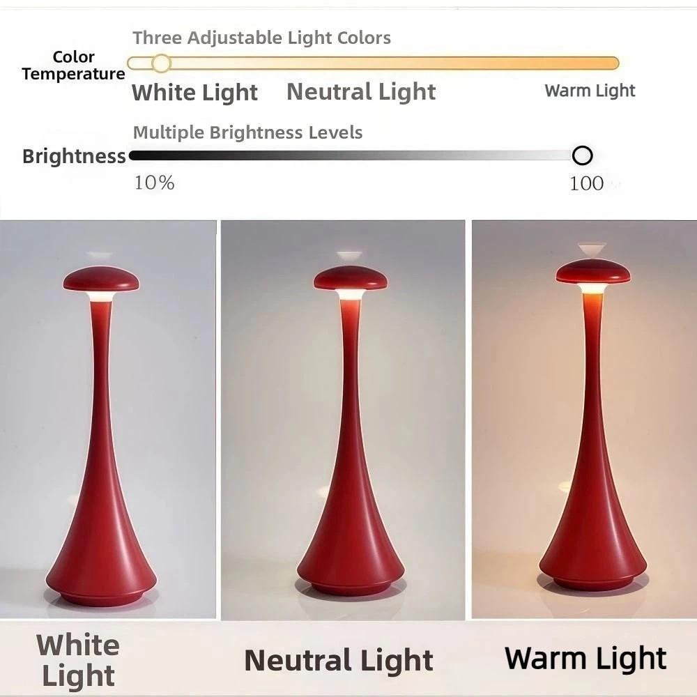 Rechargeable Mushroom Table Lamp USB-C Slim Waist Wireless Touch Lamp Soft Light Acrylic Desk Lamp Bedroom Atmosphere Light