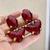 Vintage Red Heart Glass Pendants Earrings For Women Girls Exaggerated Metal Big Heart-Shaped Drop Earrings Wedding Jewelry Gifts