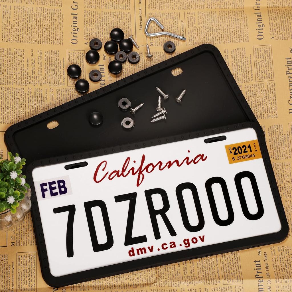 License Plate Frames - 2 PCS Silicone License Plate Holder For US Car Universal License Plate Bracket, Rustproof, Rattle Proof & Weatherproof,