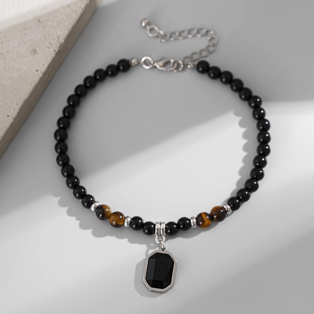 Tobillera de Cuentas Negras Para Hombre, Nicho Hip-Hop de Alta Gama Minimalista Accesorios de Playa de Verano