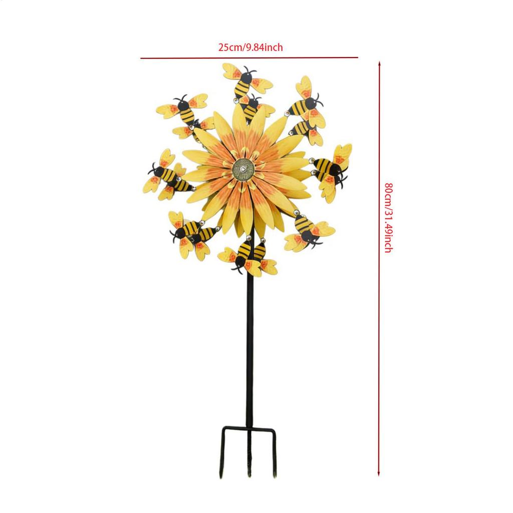 Wind Spinners Outdoor Bee Sunflower Motion Art Wind Sculpture Decor Yard Windmill for Front Yard Patio Porch Backyard Lawn