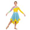 Girls Contemporary Worship Dance Dress: Long Sleeve with Invisible Zipper Back, Stylish Printed Patchwork & Color Block Irregular Hem