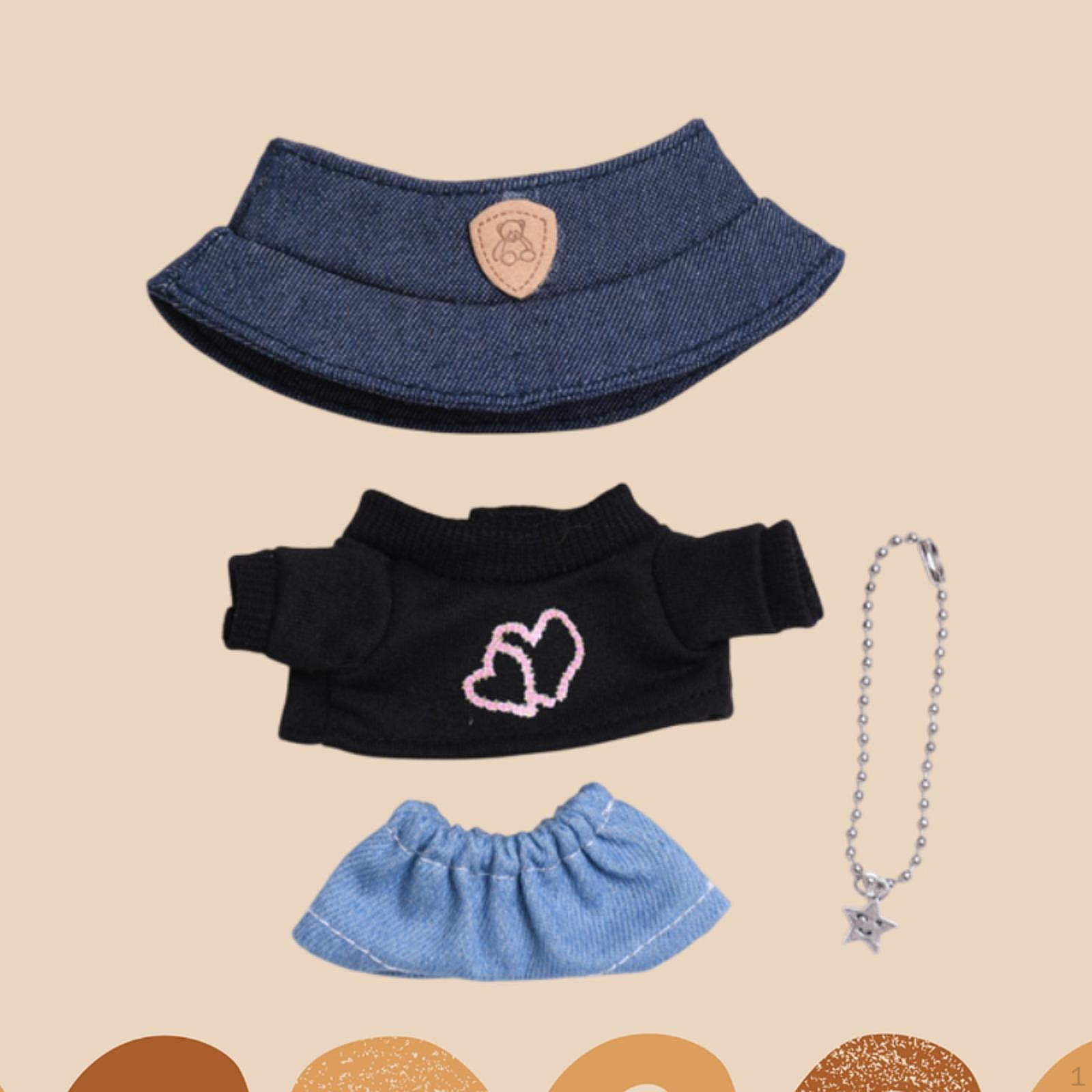 

Комплект кукольной одежды из 4 предметов, включая футболку, джинсы, ожерелье, шляпу для кукол ростом 5-6 дюймов black and Heart