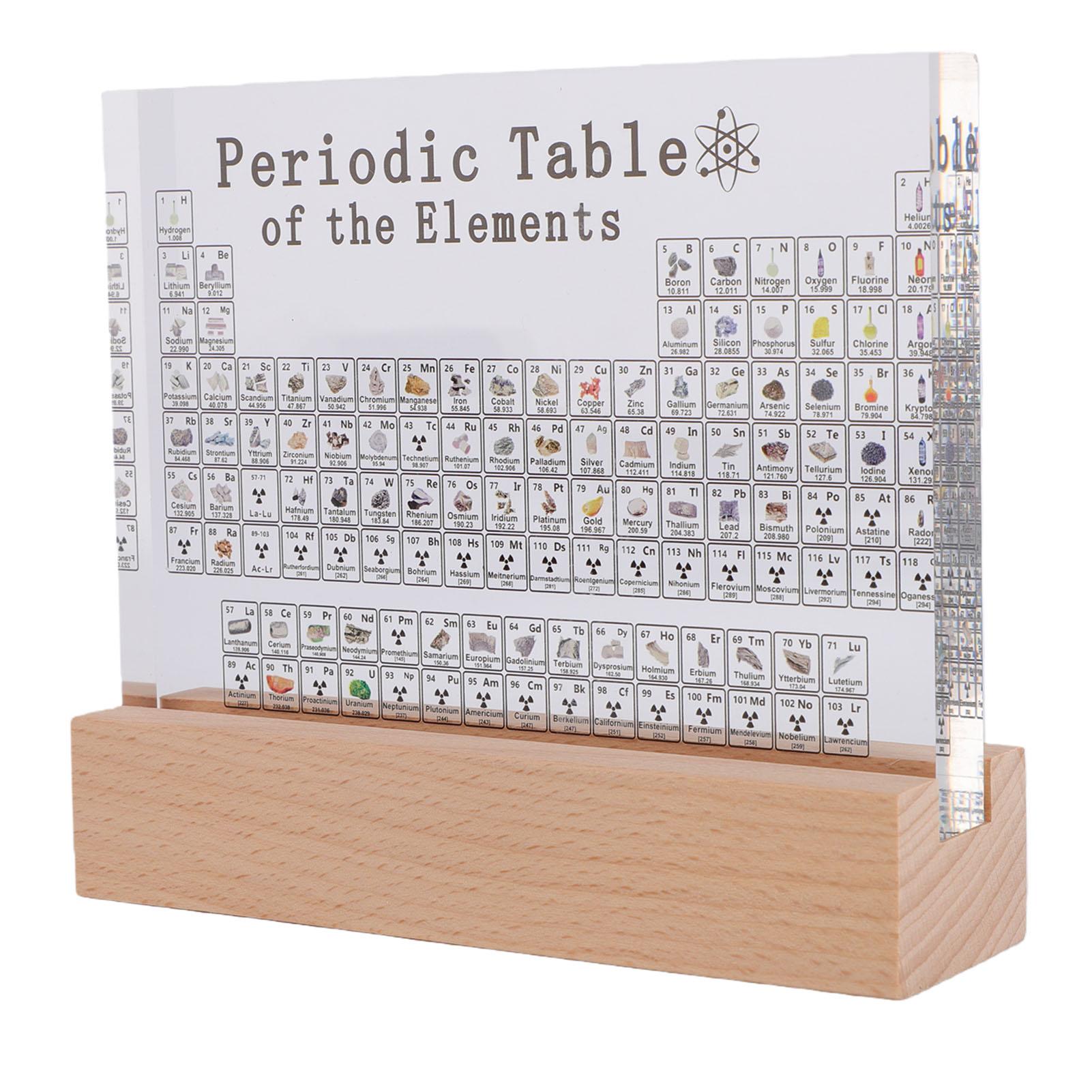 

Periodic Table of Elements Clear Acrylic Plate with Wooden Base Colorful Light Chemistry Elements Decor for Students