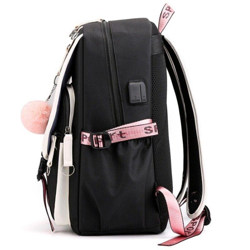 Universal Sport School Backpack with Keychain and USB Black School