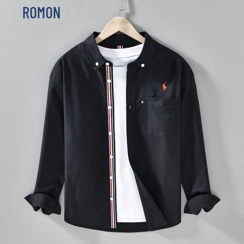 ROMON Men s Oxford Long-Sleeve Casual Shirt 2XL