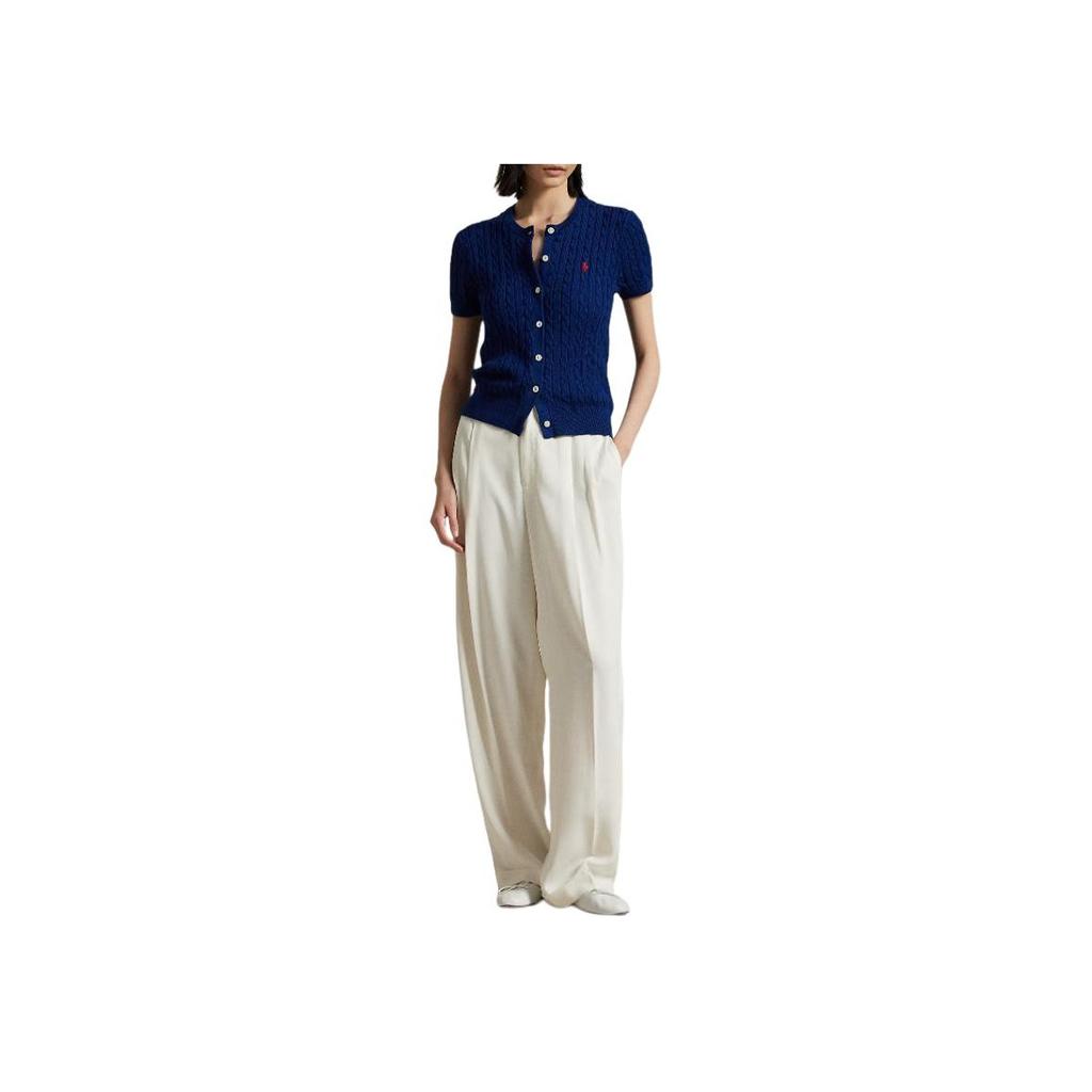 Polo Ralph Lauren PE25 Top a maglia a maniche corte monopetto con logo ricamato da donna blu 211965760-002