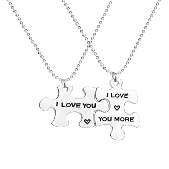 

2Pcs Chic Letters Print Puzzle Tag Pendant Jewelry Couple Lover Party Necklace