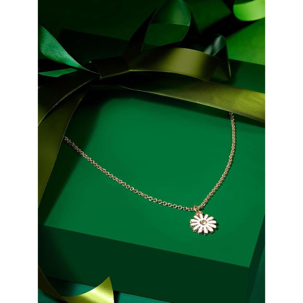 Biały emaliowany nowoczesny wisiorek z kwiatem i łańcuszkiem dla kobiet