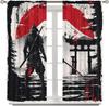 Japanese Anime Samurai Curtains Watercolor Ink Samurai Red Sun Shrine Mount Fuji Blackout Window Treatment Living Room Bedroom