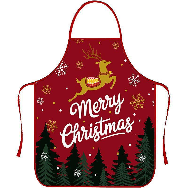 Christmas Printed Apron, Red Snowman Reindeer Kitchen Cooking Apron, Holiday Party Decor Bib for Women Men