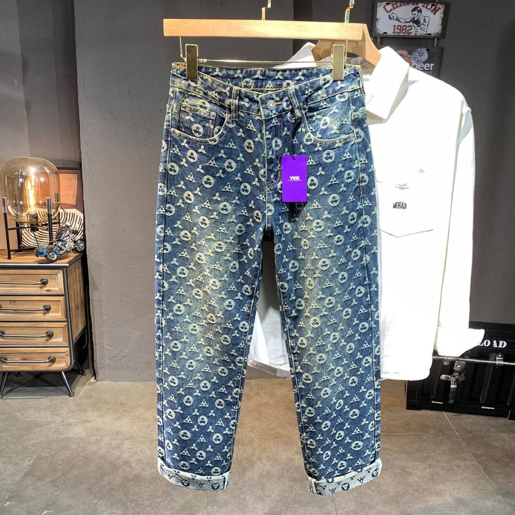 Men and Women Same American High-end Jacquard Jeans Autumn and Winter New High Street Loose Straight Casual Wide-leg Trousers