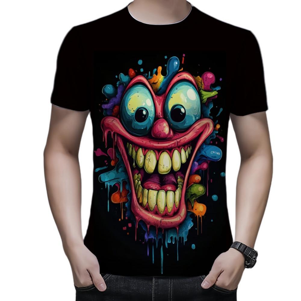Bizarre Series 3D Digital Printed Men's Fashion Trendy Round Neck Short Sleeved T-shirt