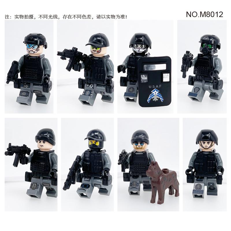 M8012 M8020 Military Building Block Doll With Weapon Equipment Police Dog Small Particles Assembly Toy Bag