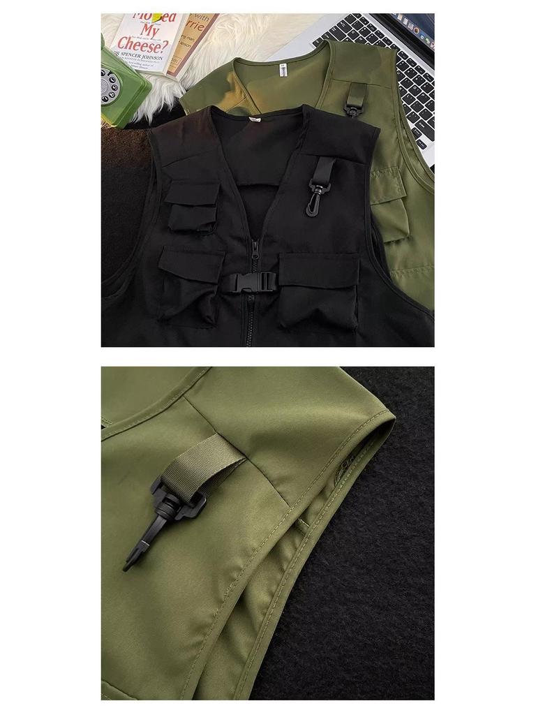 2023 Men's Multi-Pocket Workwear Vest: Niche Design, High-Street Hip-Hop Style Sleeveless Jacket