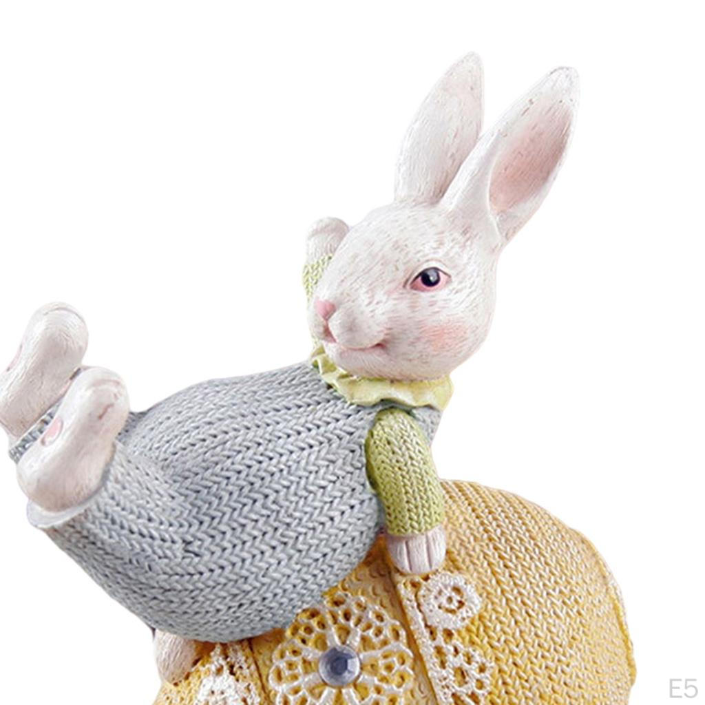 Cute Easter Bunny Statue with Egg Sculpture Resin Figurine Crafts Home Table