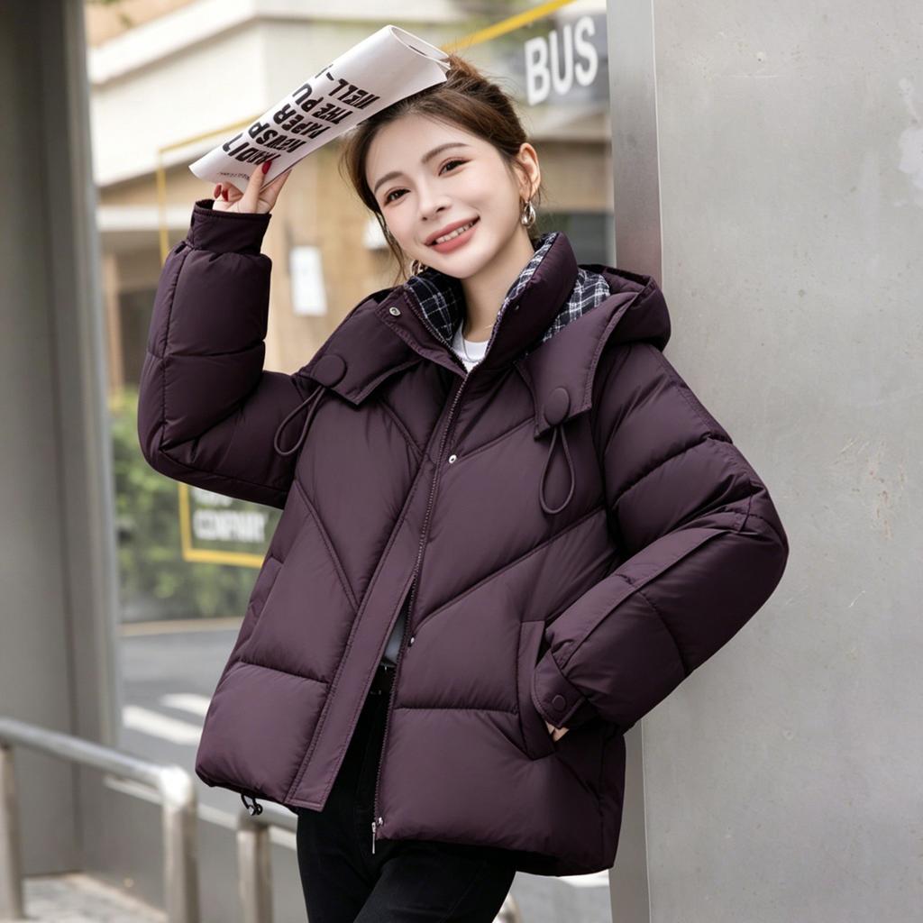 Nuovo colore a quadri abbinato cotone invernale abbigliamento donna stile college largo con cappuccio caldo ispessito cappotto alla moda